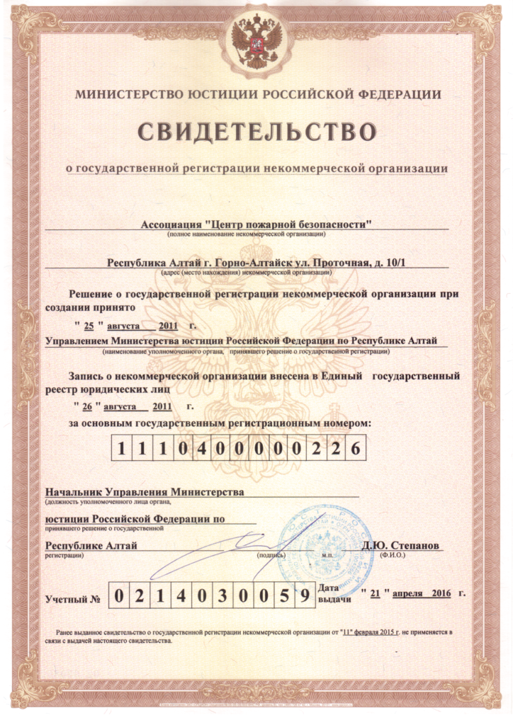 Свидетельство о государственной регистрации Свидетельство о государственной регистрации